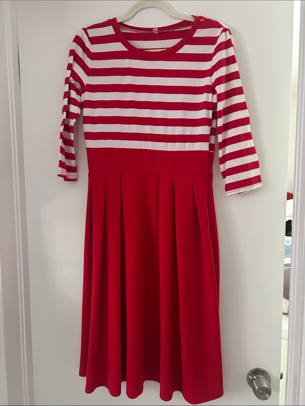 Girls Red & White Striped Bodice Knee-Length Dress